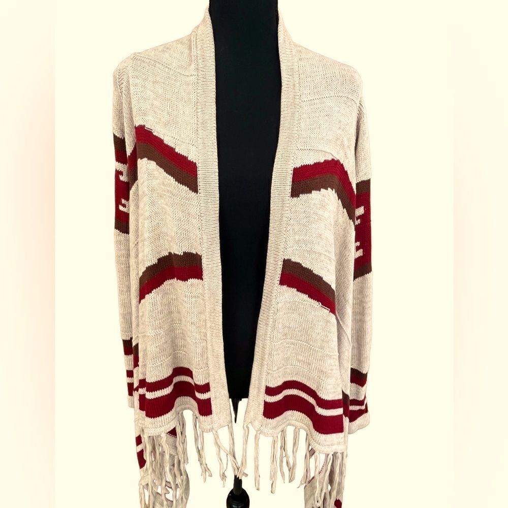 Love Stitch open front boho fringe cotton blend cardigan size S